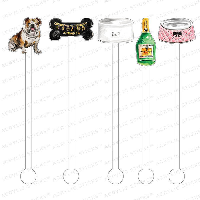 MY ENGLISH BULLDOG SURVIVAL KIT ACRYLIC STIR STICKS COMBO