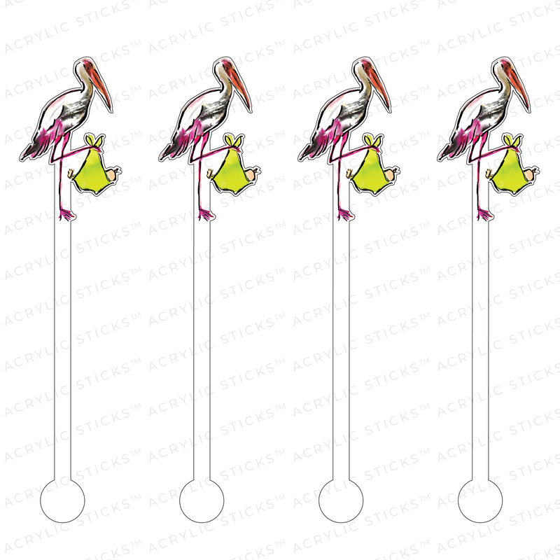 STORK with BABY ACRYLIC STIR SRICKS