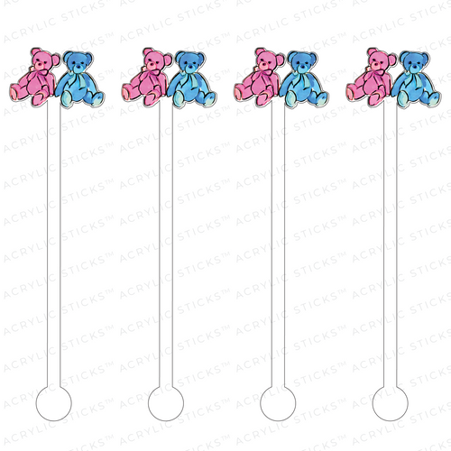 GENDER REVEAL TEDDY BEARS ACRYLIC STIR STICKS