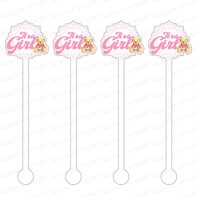 IT'S A GIRL DECAL ACRYLIC STIR STICKS