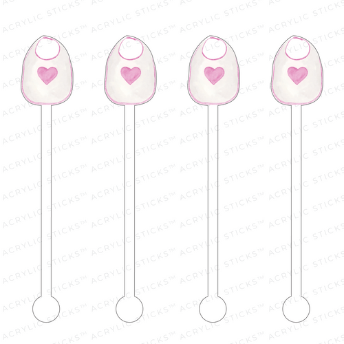PINK HEART BIB ACRYLIC STIR STICKS