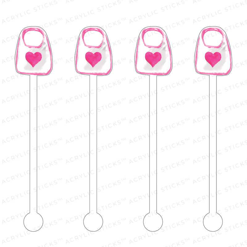 PINK HEART BIB ACRYLIC STIR STICKS
