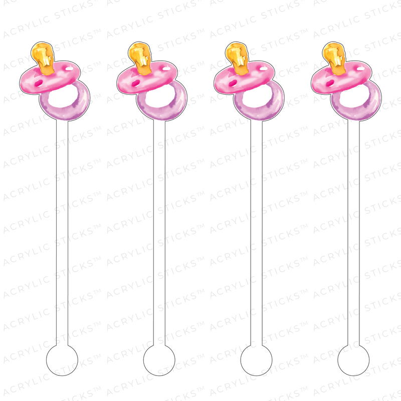 BABY GIRL PINK PACIFIER ACRYLIC STIR STICKS