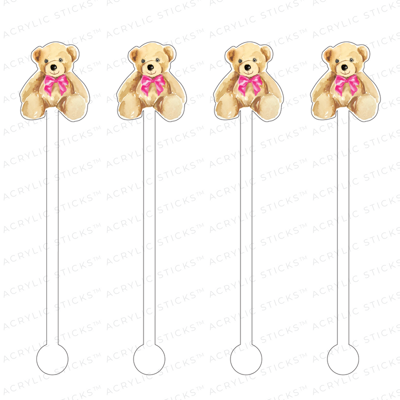 IT'S A GIRL TEDDY BEAR ACRYLIC STIR STICKS