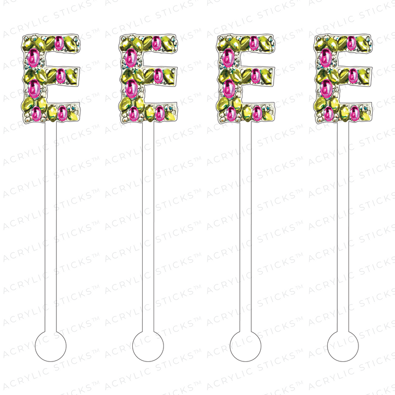 'E' JEWELED MONOGRAM ACRYLIC STIR STICKS