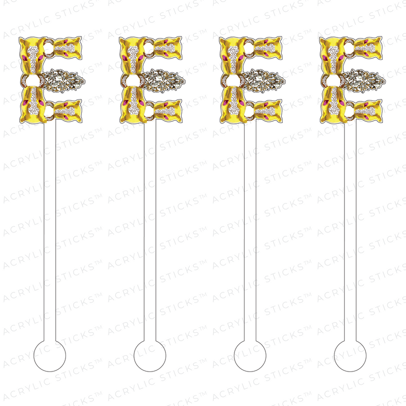 'E' FLAME JEWELED MONOGRAM ACRYLIC STIR STICKS