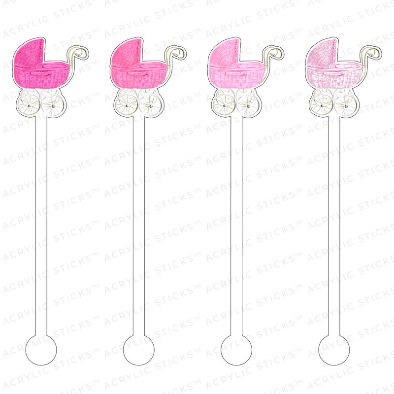 PINK OMBRE WICKER BABY STROLLER ACRYLIC STIR STICKS COMBO