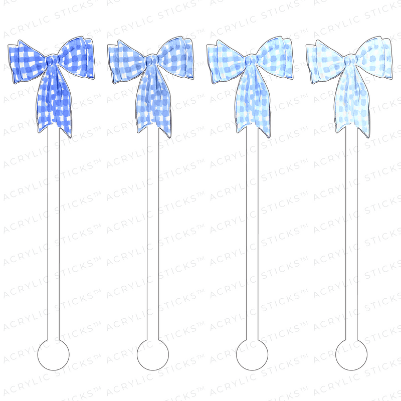 BLUE GINGHAM BOWS ACRYLIC STIR STICKS COMBO