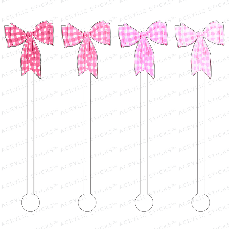 PINK GINGHAM BOWS ACRYLIC STIR STICKS COMBO