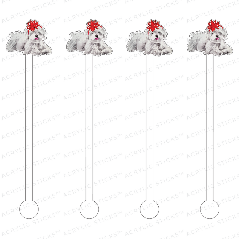 CHRISTMAS BOW MALTESE ACRYLIC STIR STICKS