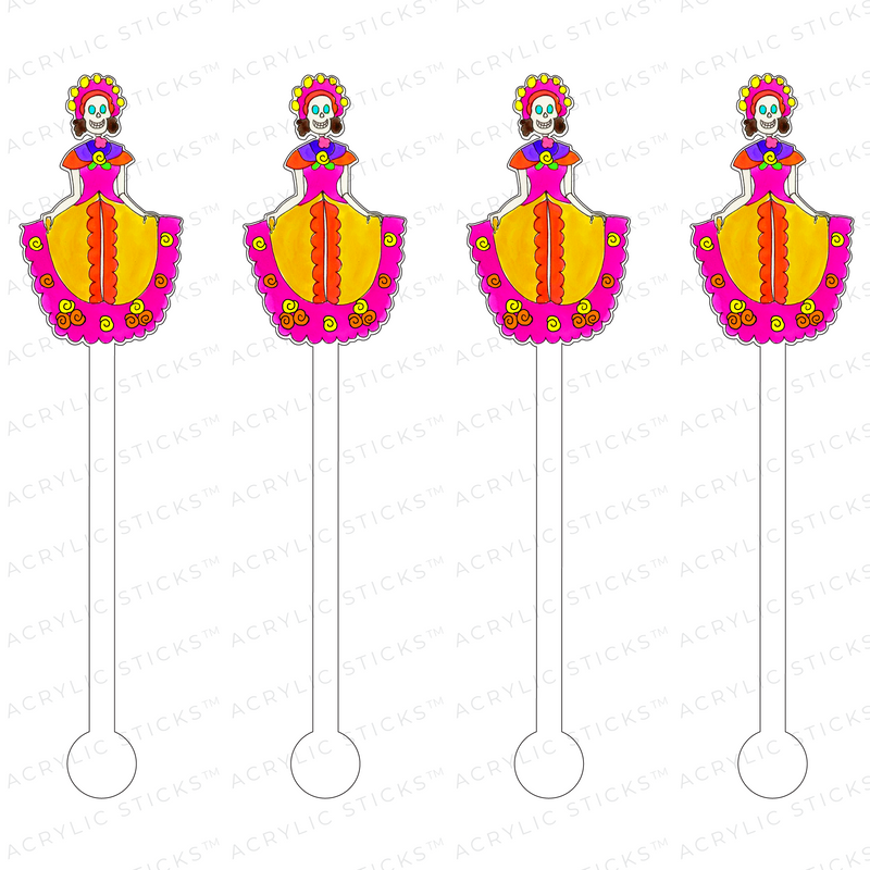 DAY OF THE DEAD SENORITA ACRYLIC STIR STICKS