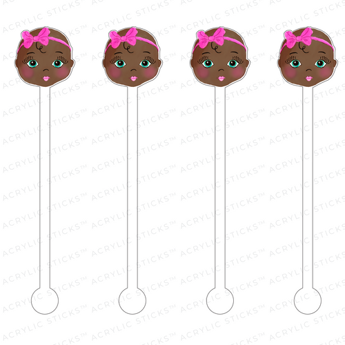 BABY GIRL BOBBLE HEAD ACRYLIC STIR STICKS (2 STYLE OPTIONS)