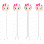 BABY GIRL BOBBLE HEAD ACRYLIC STIR STICKS (2 STYLE OPTIONS)
