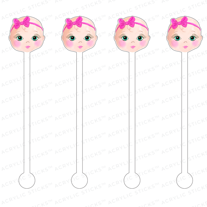BABY GIRL BOBBLE HEAD ACRYLIC STIR STICKS (2 STYLE OPTIONS)
