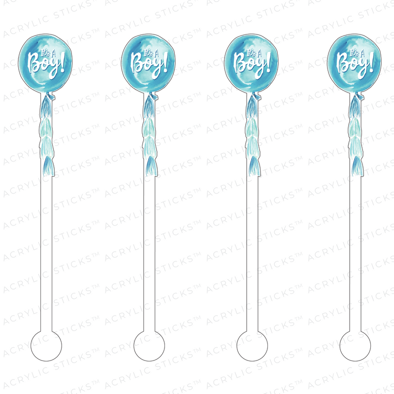 IT'S A BOY TASSEL BALLOON ACRYLIC STIR STICKS