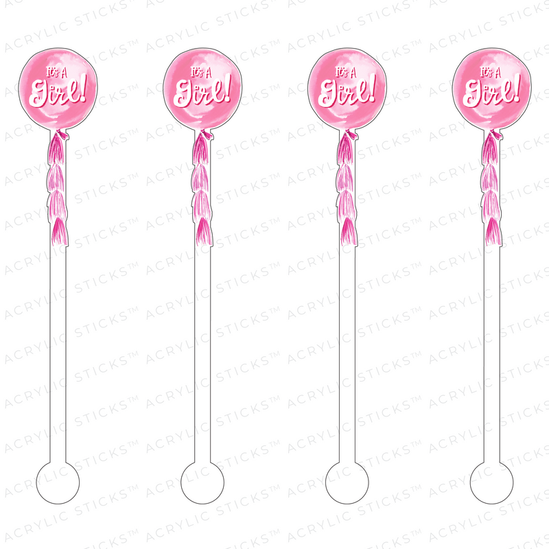 IT'S A GIRL TASSEL BALLOON ACRYLIC STIR STICKS