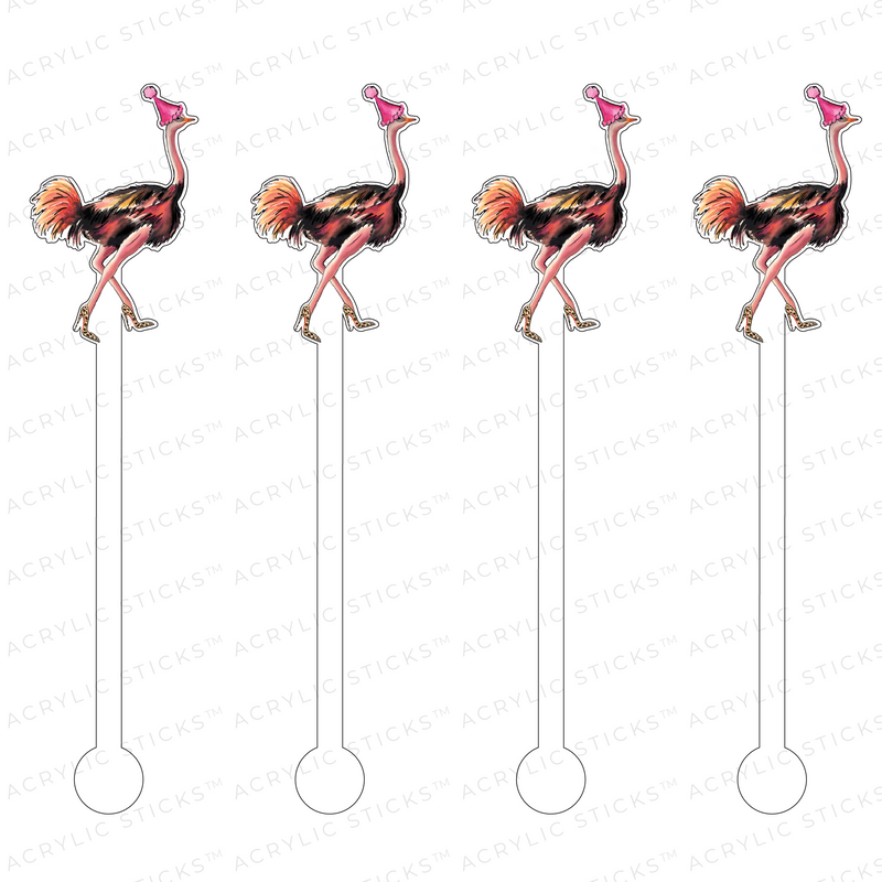 PARTY HAT OSTRICH IN LEOPARD HEELS ACRYLIC STIR STICKS