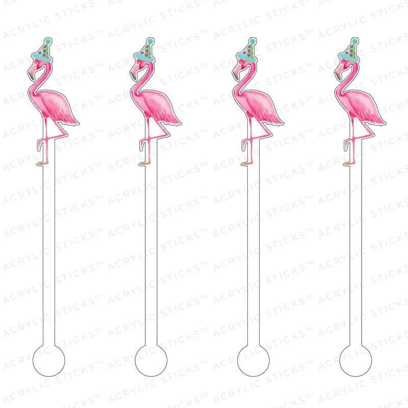 GREEN + PURPLE POLKA DOT PARTY HAT FLAMINGO ACRYLIC STIR STICKS