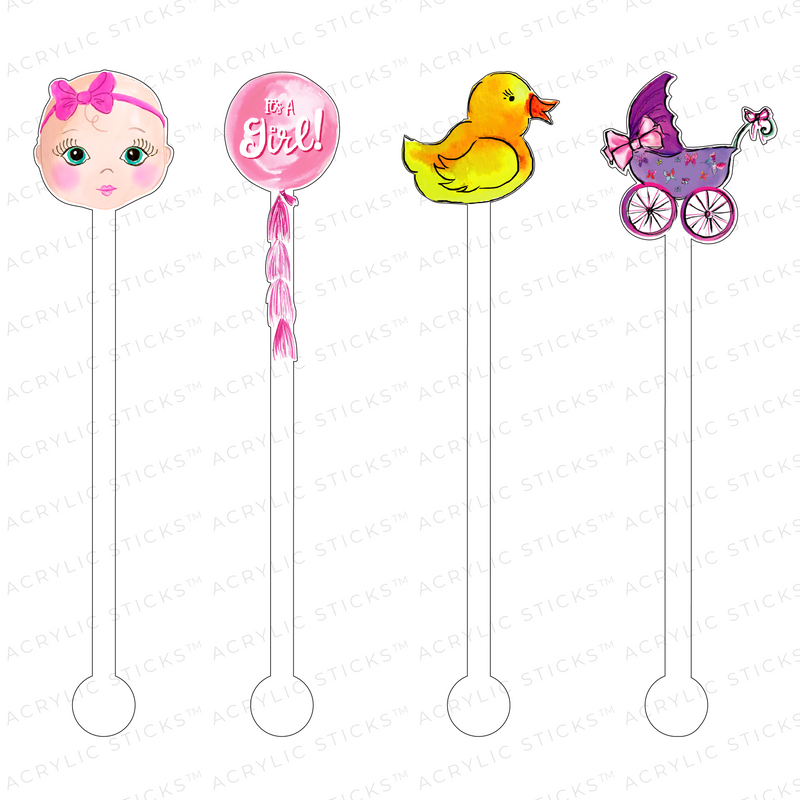 PAMPERED BABY GIRL ACRYLIC STIR STICKS COMBO (2 STYLE OPTIONS)