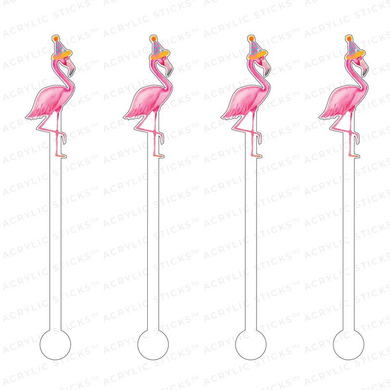 PINK + BLUE POLKA DOT PARTY HAT FLAMINGO ACRYLIC STIR STICKS