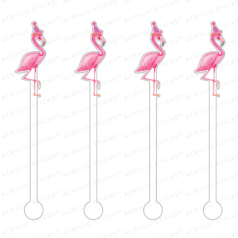 PINK + PURPLE POLKA DOT PARTY HAT FLAMINGO ACRYLIC STIR STICKS