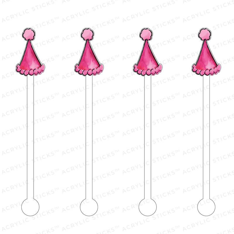 PINK PARTY HAT ACRYLIC STIR STICKS