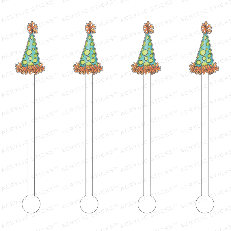 FESTIVE PARTY HATS ACRYLIC STIR STICKS (3 STYLE OPTIONS)