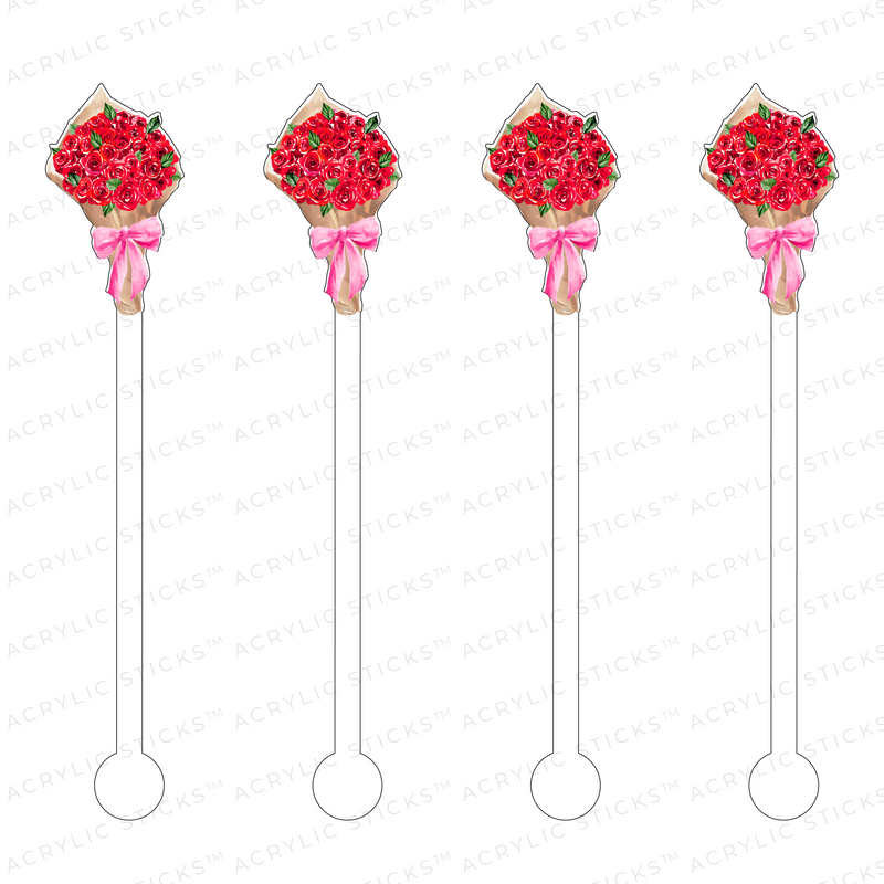 BOUQUET OF ROSES IN KRAFT PAPER ACRYLIC STIR STICKS