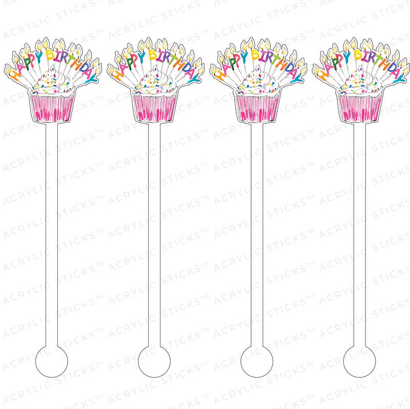 HAPPY BIRTHDAY SPRINKLE CUPCAKE ACRYLIC STIR STICKS