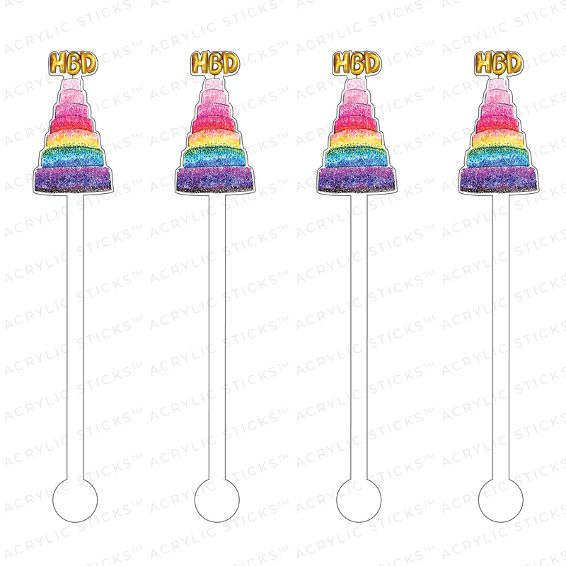 OMBRE SPRINKLES HAPPY BDAY CAKE ACRYLIC STIR STICKS