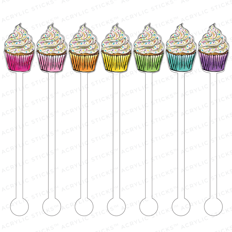 COLORFUL CUPCAKES ACRYLIC STIR STICKS COMBO