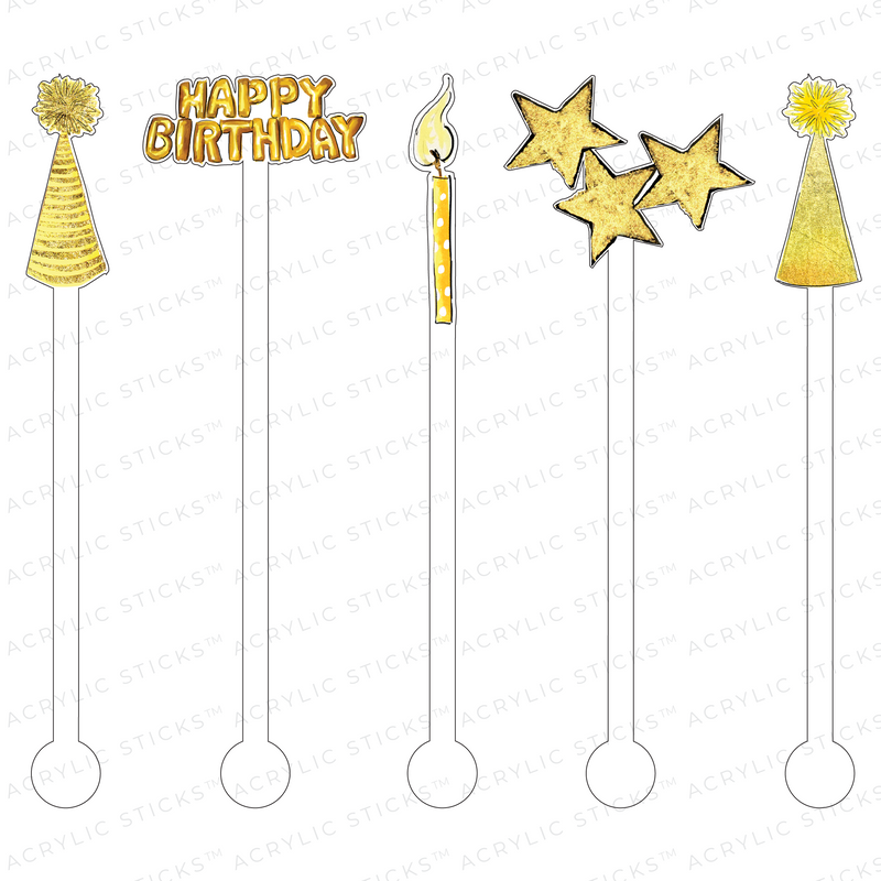 HAPPY 'GOLDEN' BIRTHDAY ACRYLIC STIR STICKS COMBO