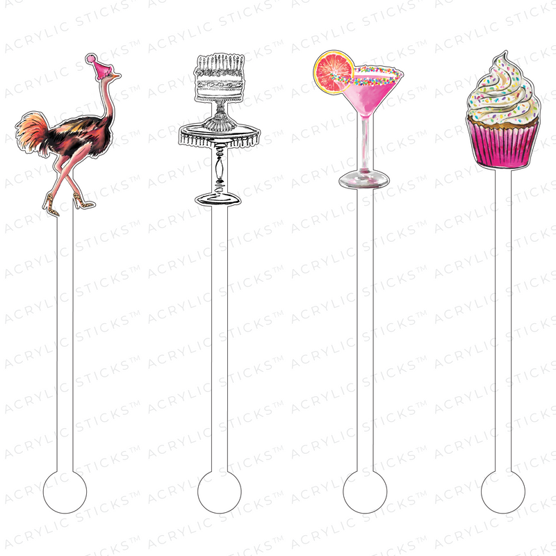PARTY OSTRICH ACRYLIC STIR STICKS COMBO