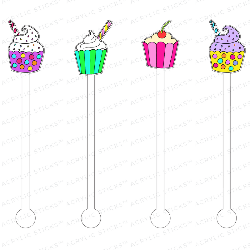 COLORFUL HBD CUPCAKES ACRYLIC STIR STICKS COMBO