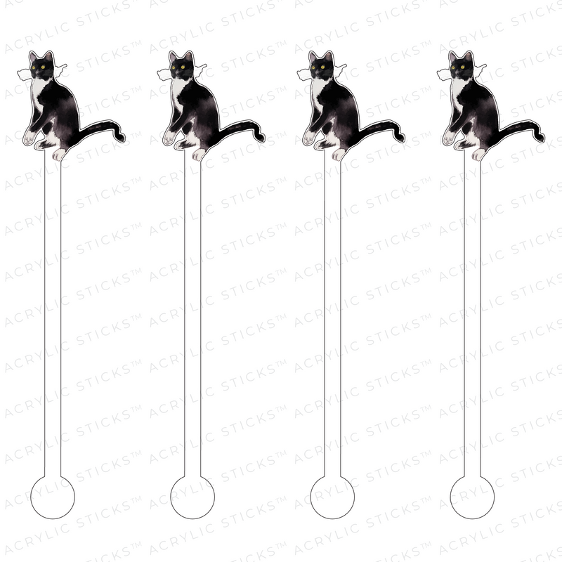TUXEDO CAT SITTING ACRYLIC STIR STICKS