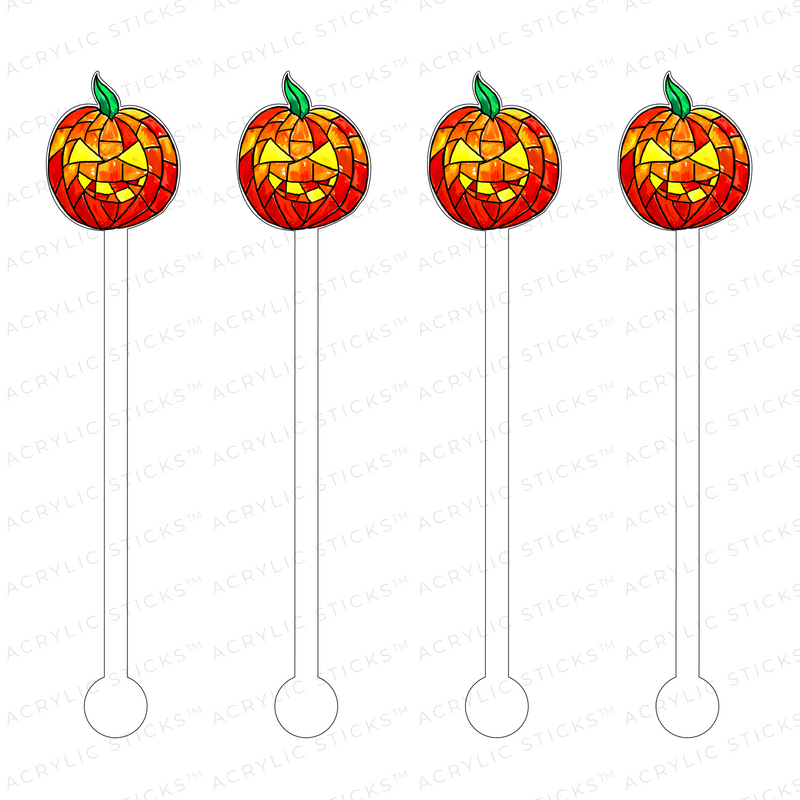 STAINED GLASS JACK O' LANTERN ACRYLIC STIR STICKS