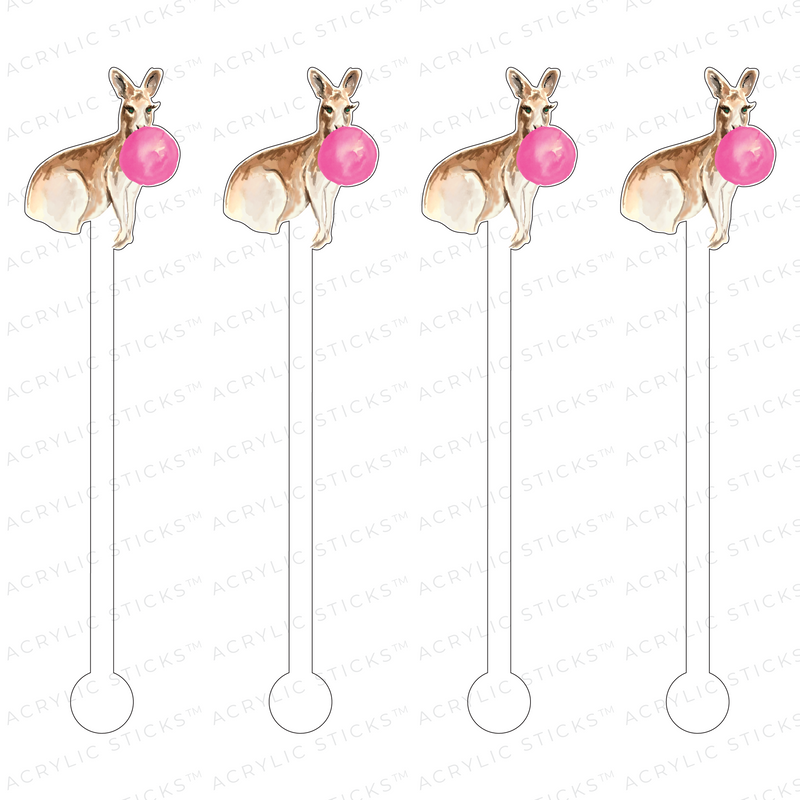 KANGAROO BLOWING BUBBLEGUM ACRYLIC STIR STICKS