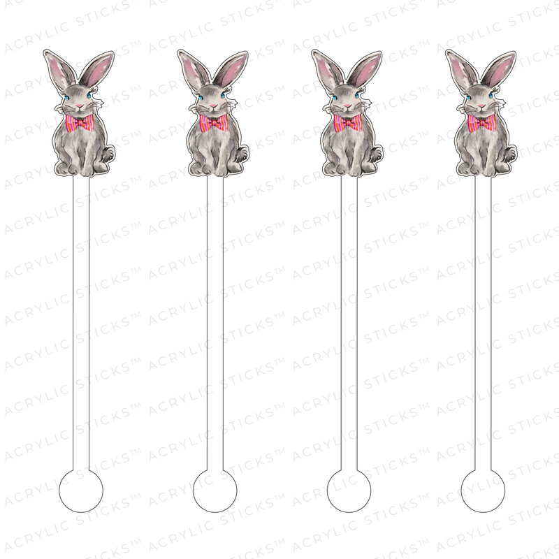 CUTE BUNNY with PINK PINSTRIPE BOW ACRYLIC STIR STICKS