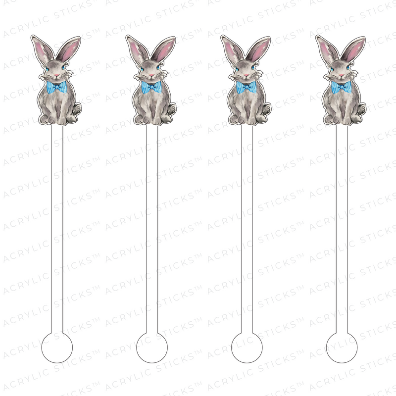 CUTE BUNNY with BLUE PINSTRIPE BOW ACRYLC STIR STICKS