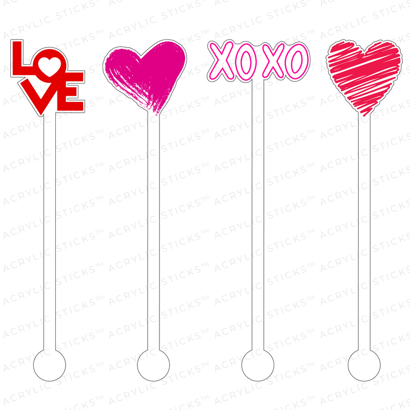 XO & HEARTS ACRYLIC STIR STICKS COMBO