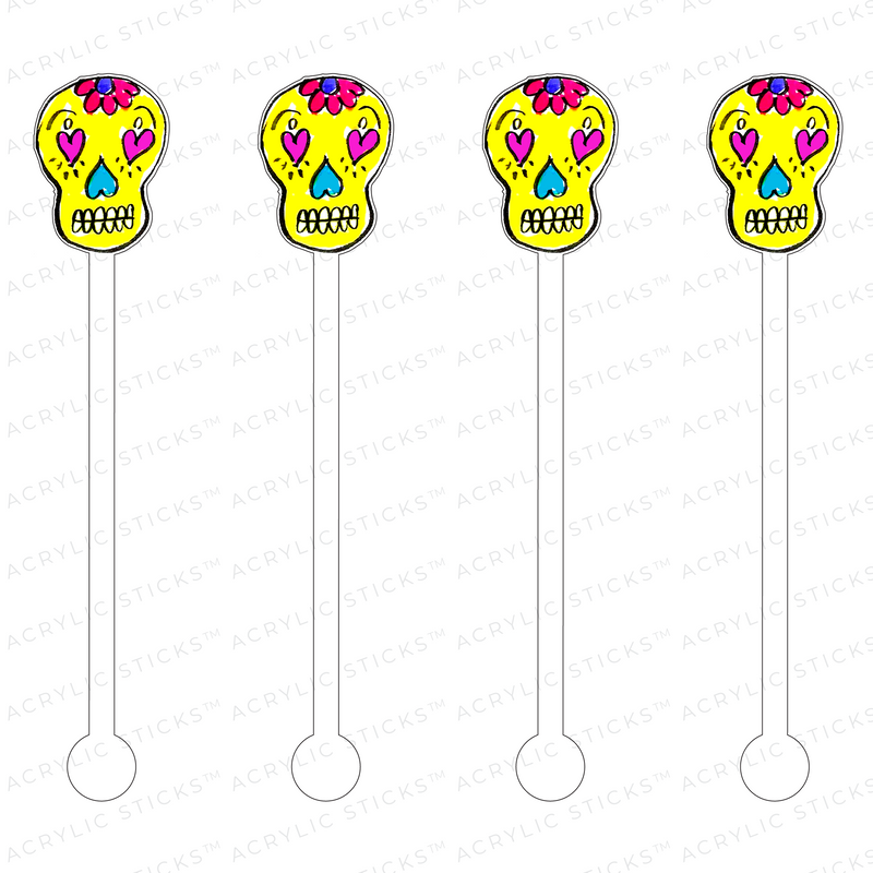 DIA DE MUERTOS SUGAR SKULL AMARILLA ACRYLIC STIR STICKS