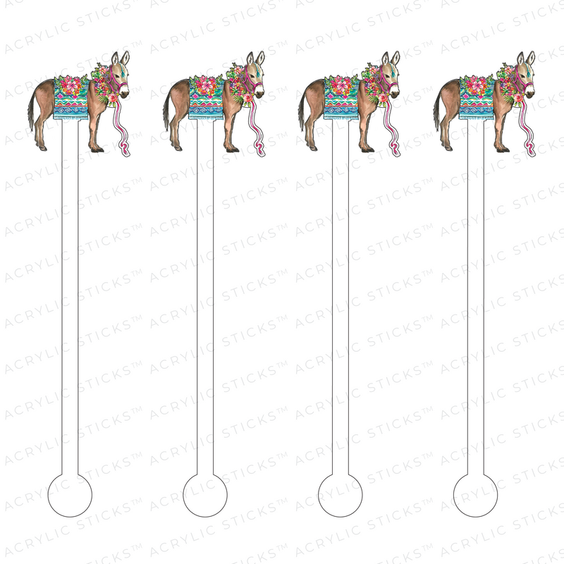 DONKEY WITH FLOWERS ACRYLIC STIR STICKS