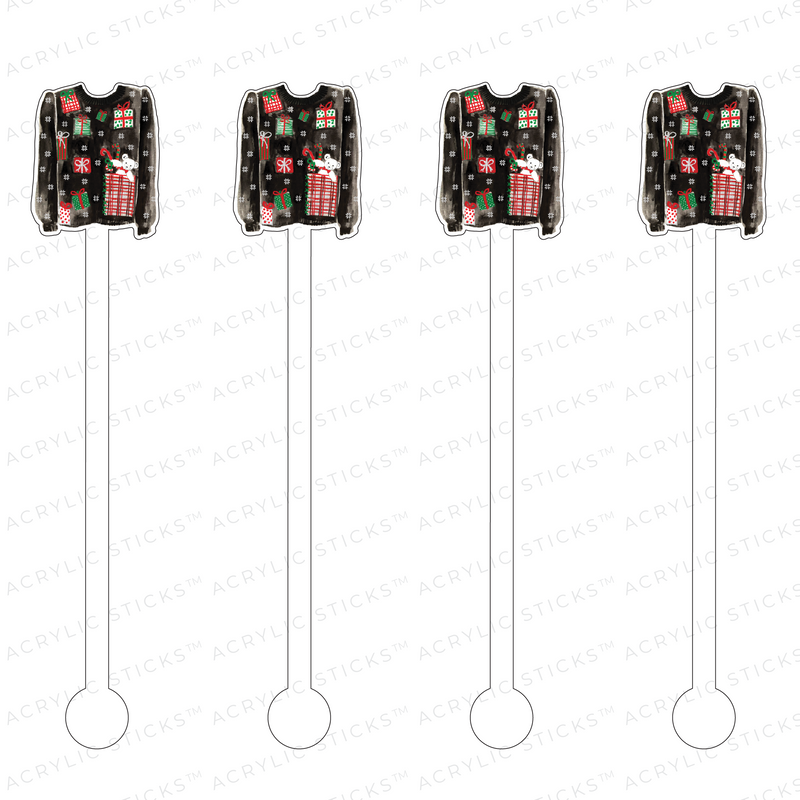 UGLY SWEATER XMAS PRESENTS ACRYLIC STIR STICKS