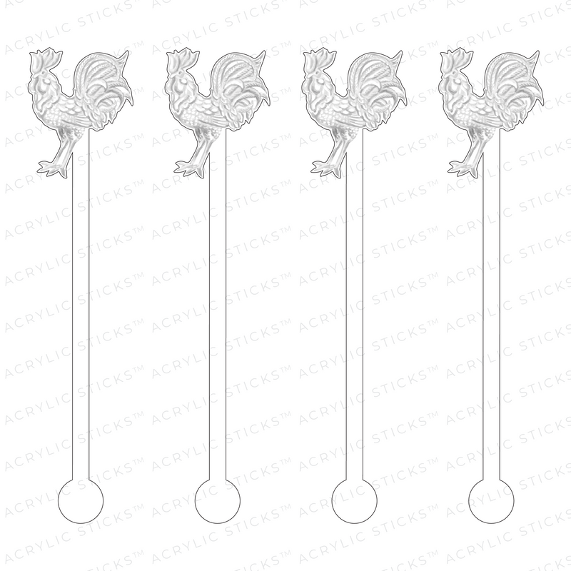 WHITE DECO ROOSTER ACRYLIC STIR STICKS