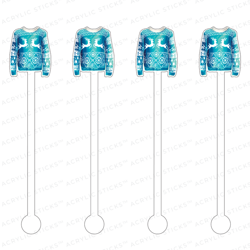 UGLY SWEATER BLUE REINDEER ACRYLIC STIR STICKS