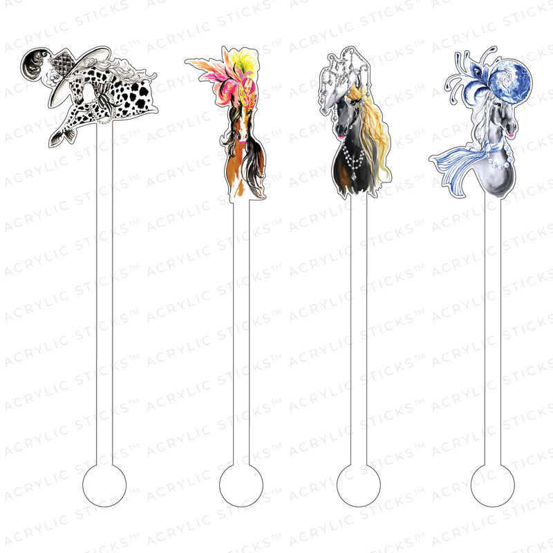DERBY HAUTE HORSES ACRYLIC STIR STICKS COMBO