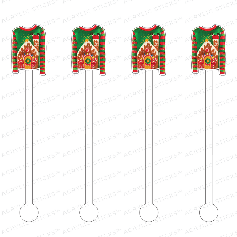 UGLY SWEATER GINGERBREAD HOUSE ACRYLIC STIR STICKS