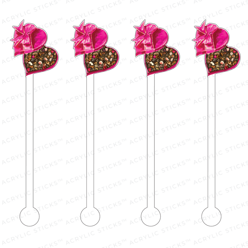 HEART BOX OF CHOCOLATES ACRYLIC STIR STICKS