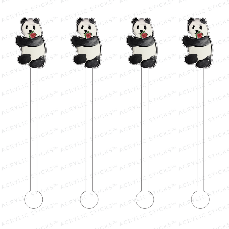 PANDA WITH ROSE IN MOUTH ACRYLIC STIR STICKS
