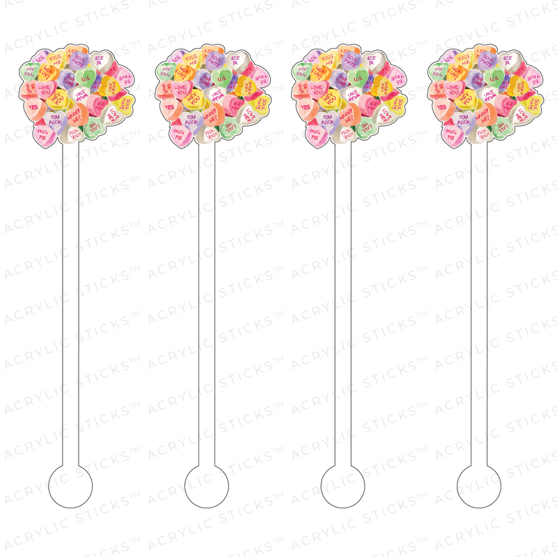 CONVERSATION HEART CANDY ACRYLIC STIR STICKS